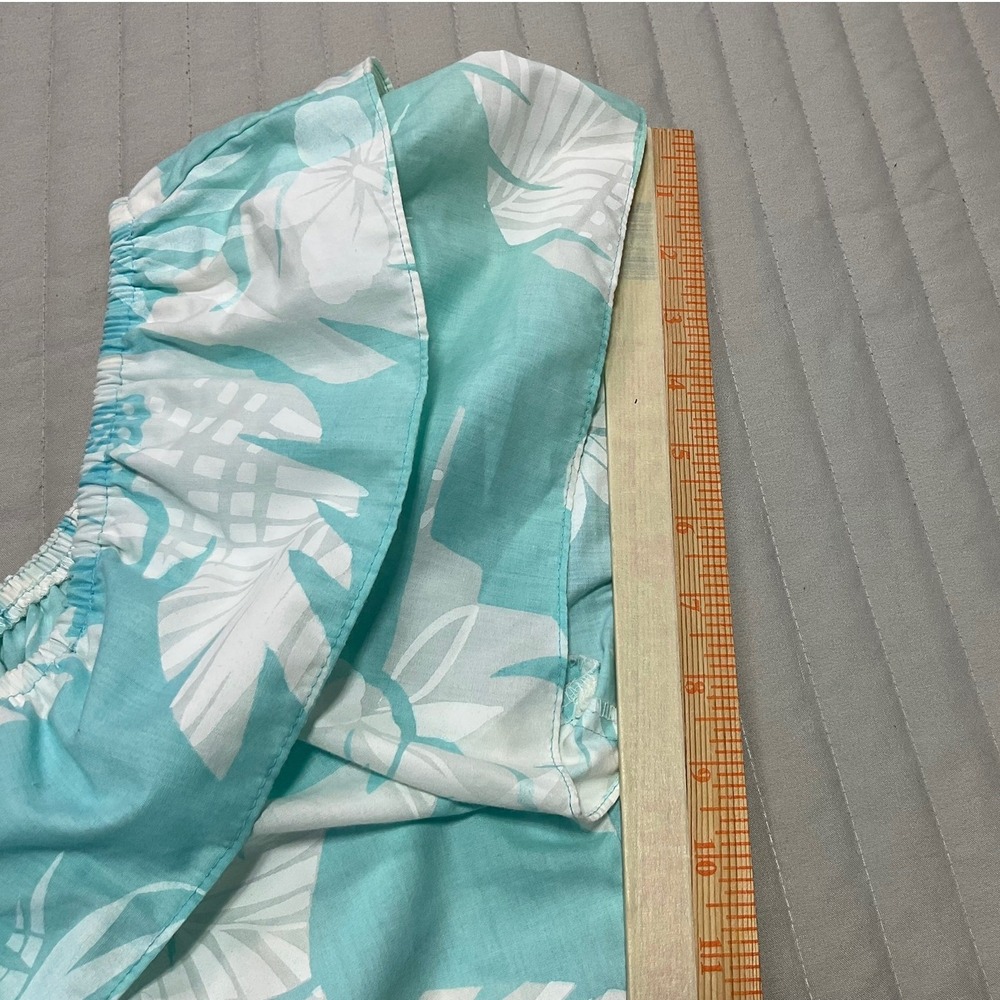 VTG 80/90s Kole Kole Hawaiian Aloha Muu Muu Ruffle Dress Aqua Monstera Women's S - Picture 12 of 16